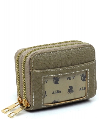 Saffiano Accordion Card Holder Double Zip Wallet SA014 DOVE